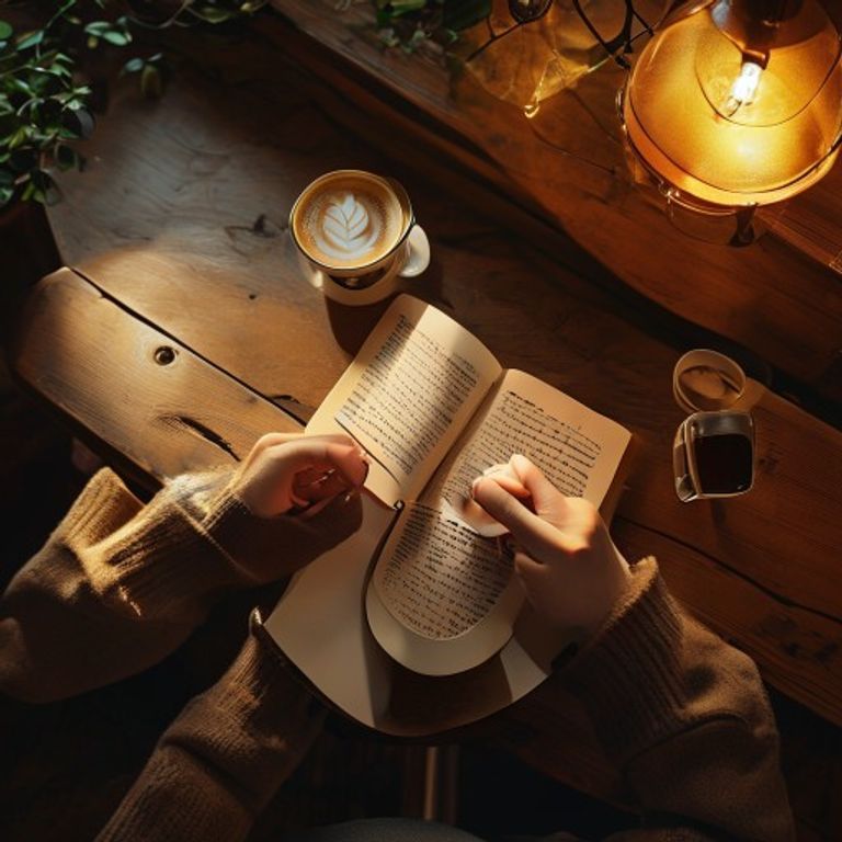 Parent writing in journal at coffee shop