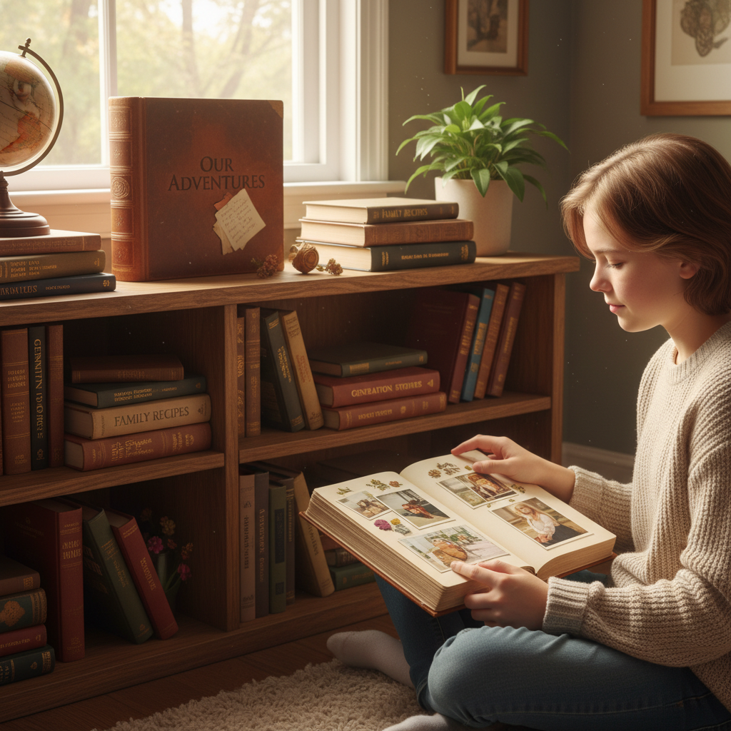 Mother writing in book